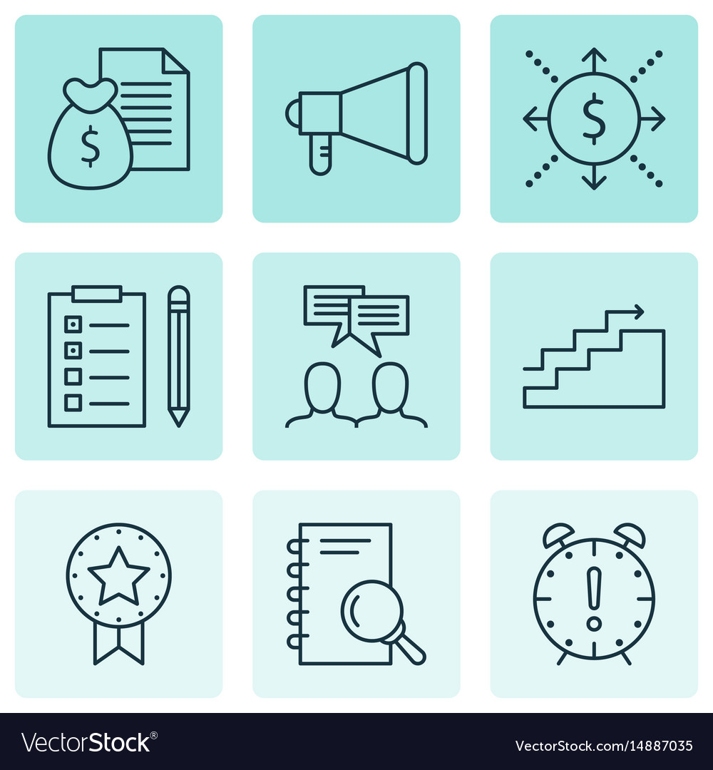 Set of 9 project management icons includes