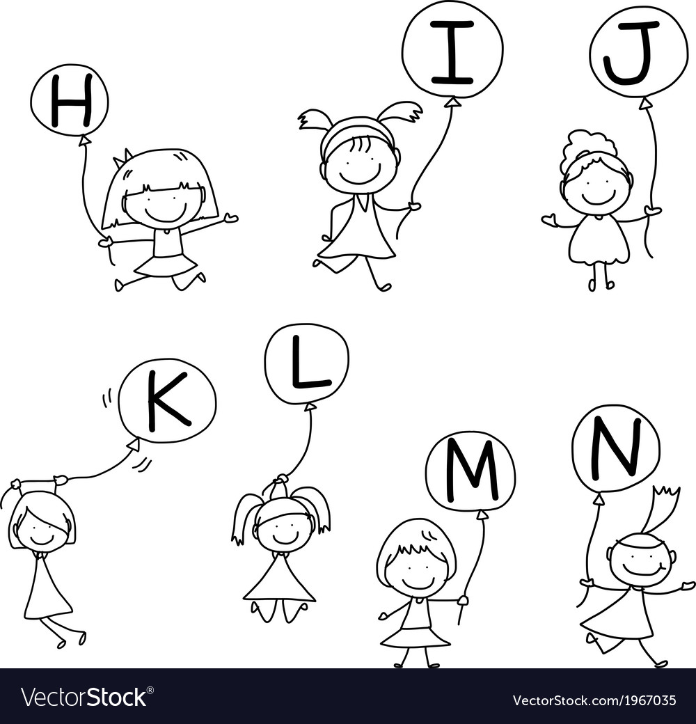 Set of happy alphabet hand-drawn cartoon