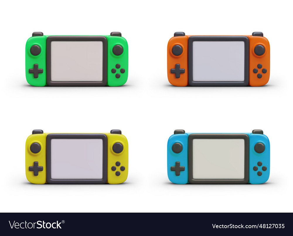 Set of realistic gamepads in different colors vector image Set of realistic gamepads in different colors