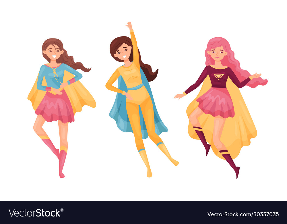 Women superheros wearing cloak and posing Vector Image