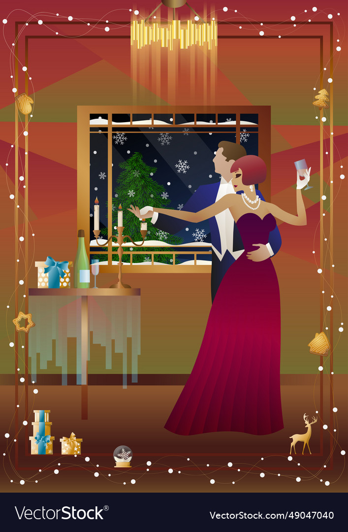 A couple dances near table with champagne Vector Image