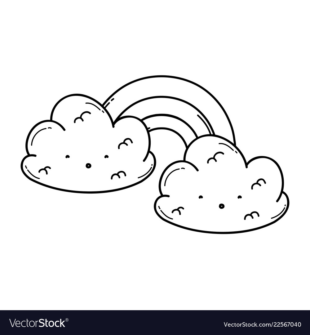 Cloud and rainbow cute cartoon in black white