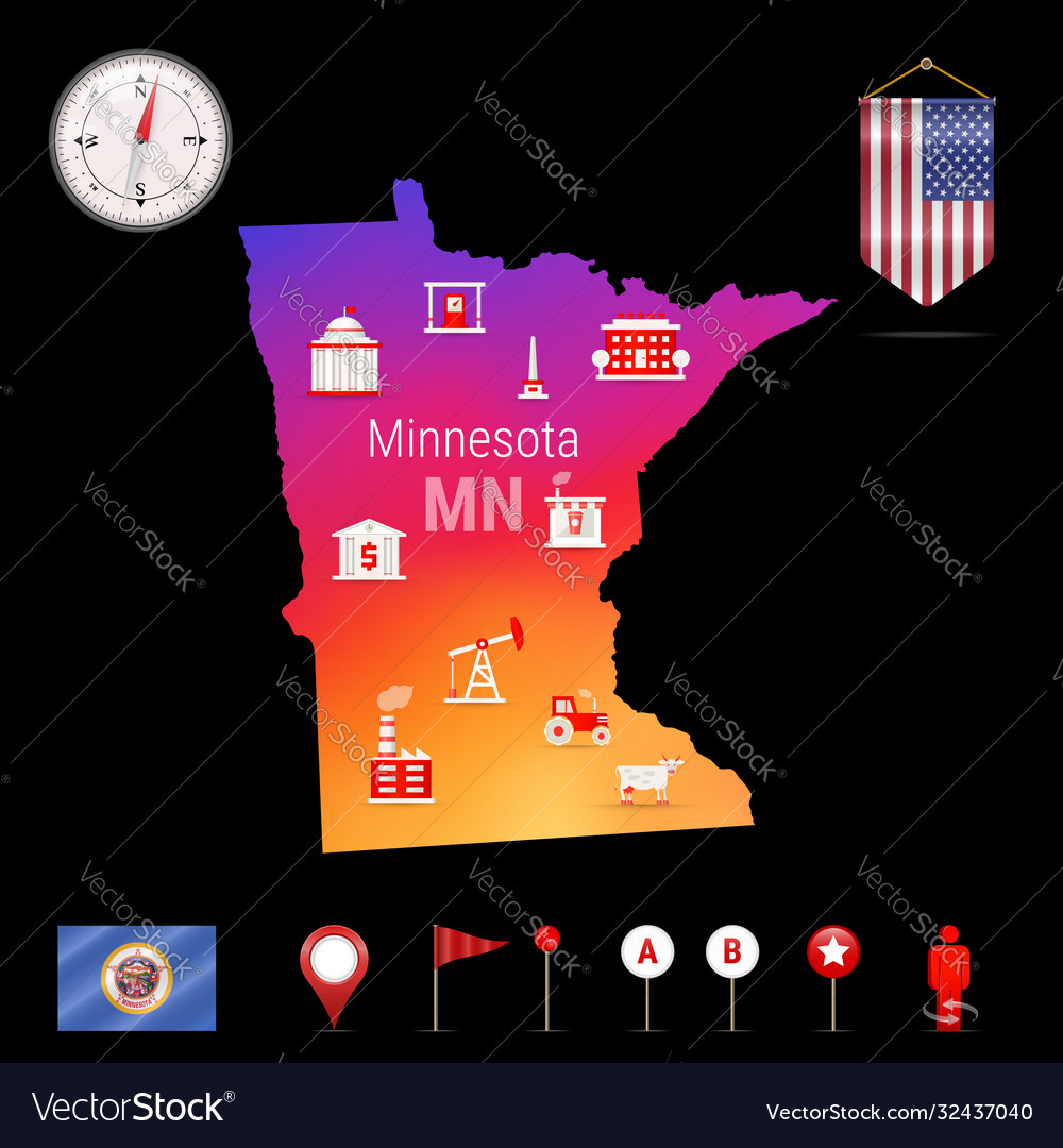 Minnesota map night view compass icon