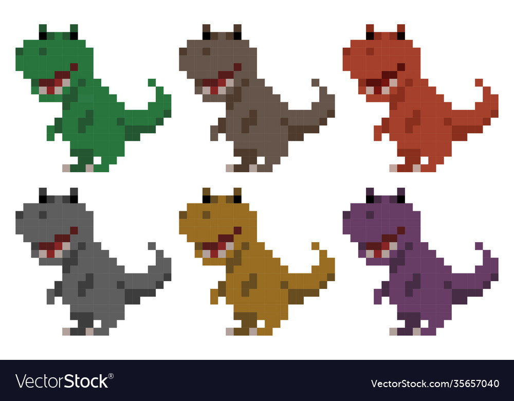 Pixel t-rex in multiple colors