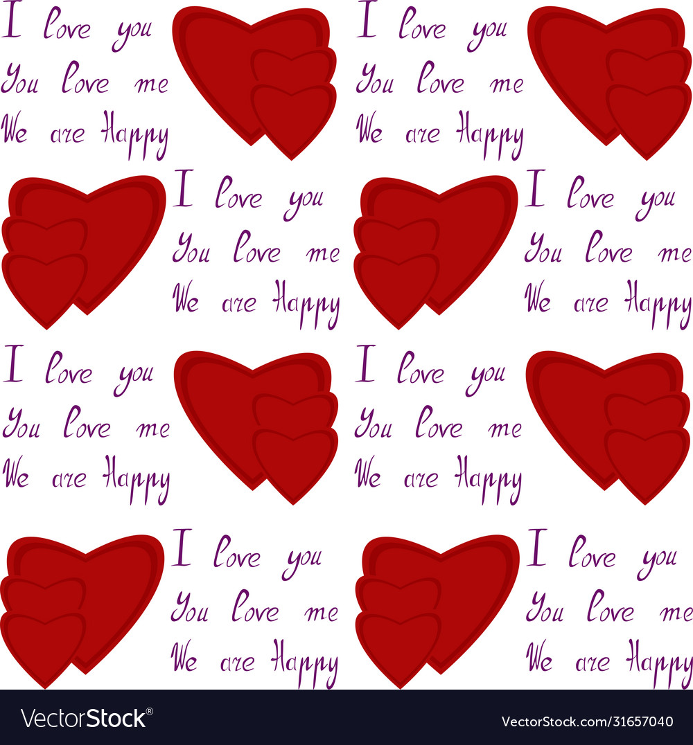 Seamless pattern three hearts and text vector image Seamless pattern three hearts and text