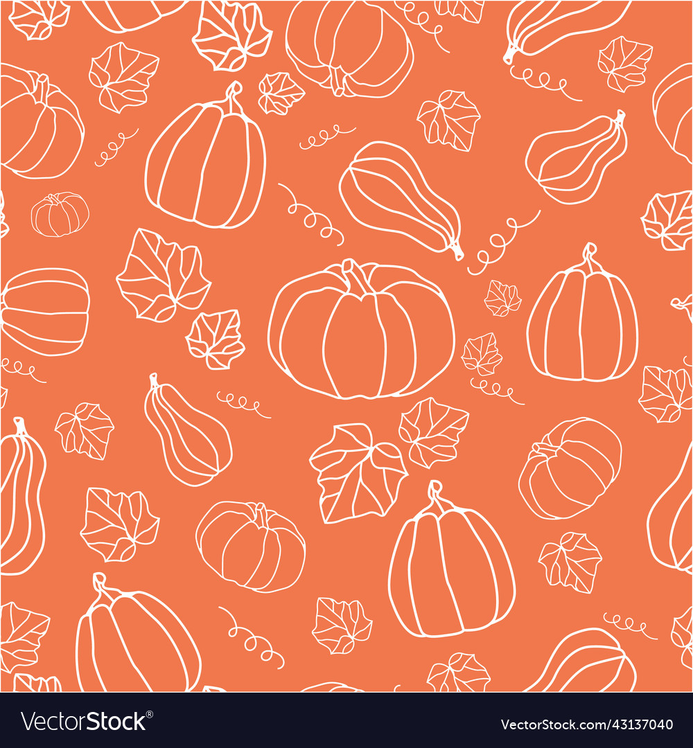 Seamless pattern with pumpkins and foliage