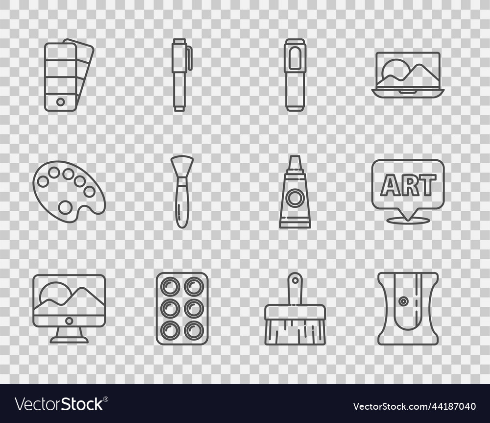 Set line computer monitor screen pencil sharpener vector image Set line computer monitor screen pencil sharpener