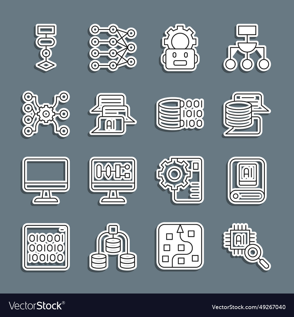 Set line processor cpu artificial intelligence ai vector image Set line processor cpu artificial intelligence ai