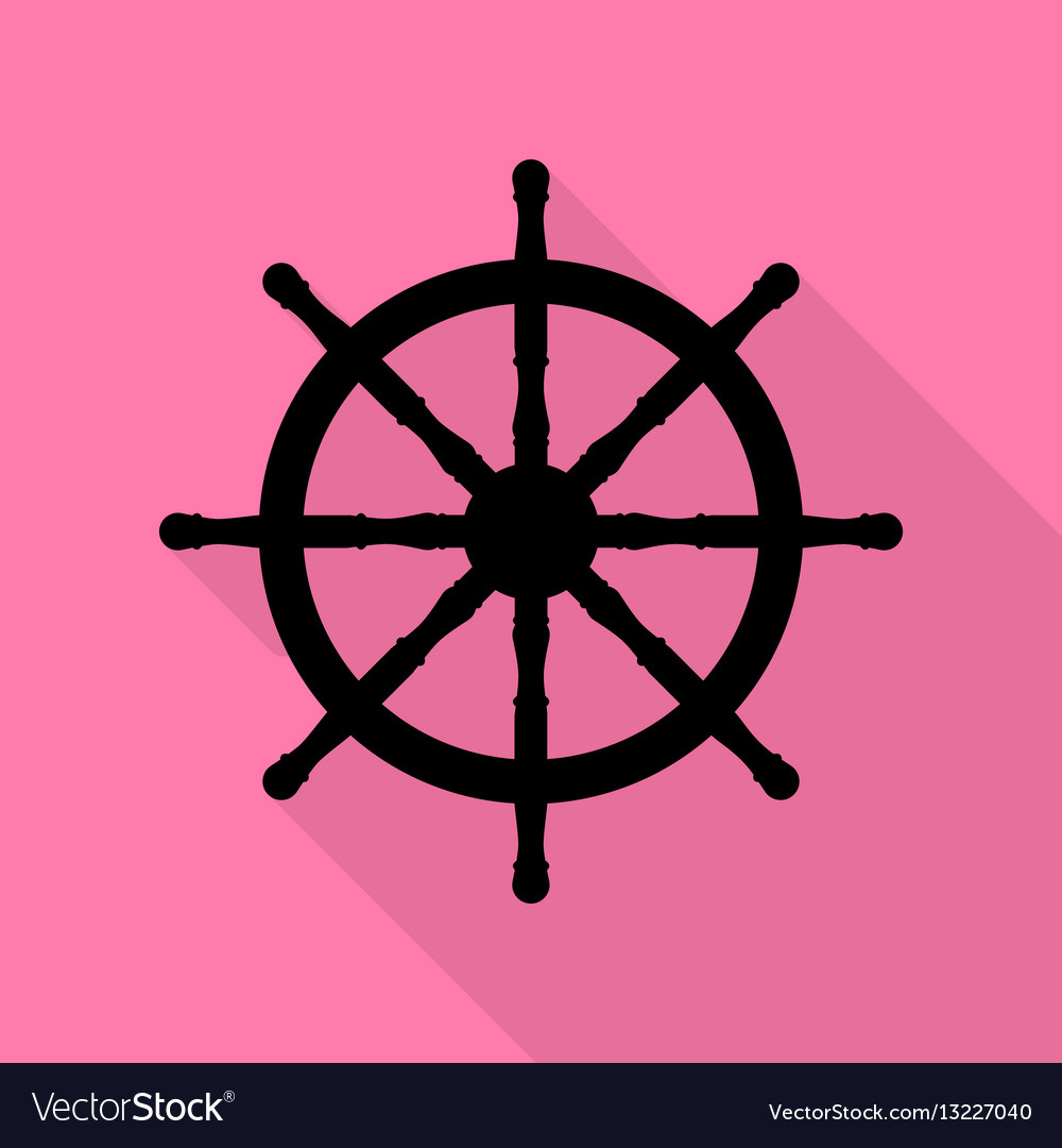 Ship wheel sign black icon with flat style shadow