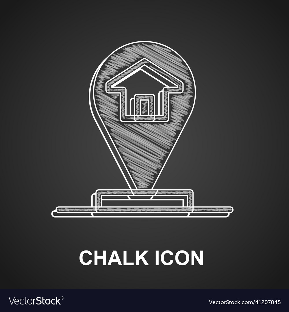 Chalk map pointer with house icon isolated vector image Chalk map pointer with house icon isolated