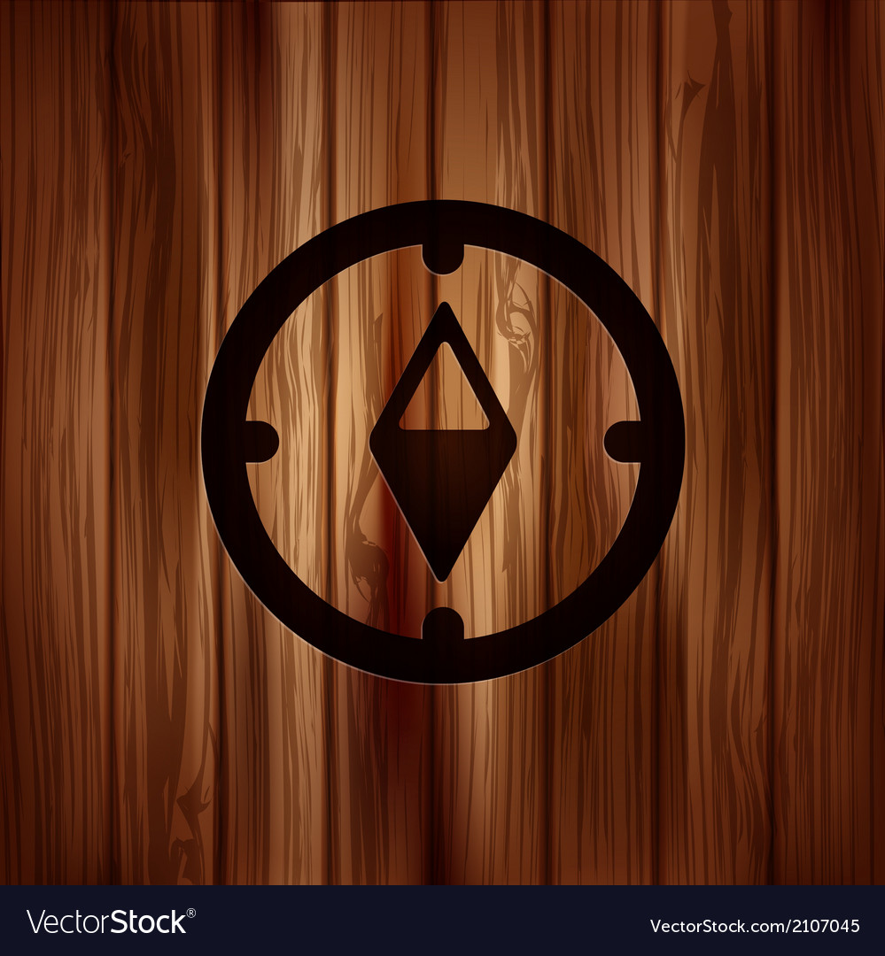 Compass web icon wooden background