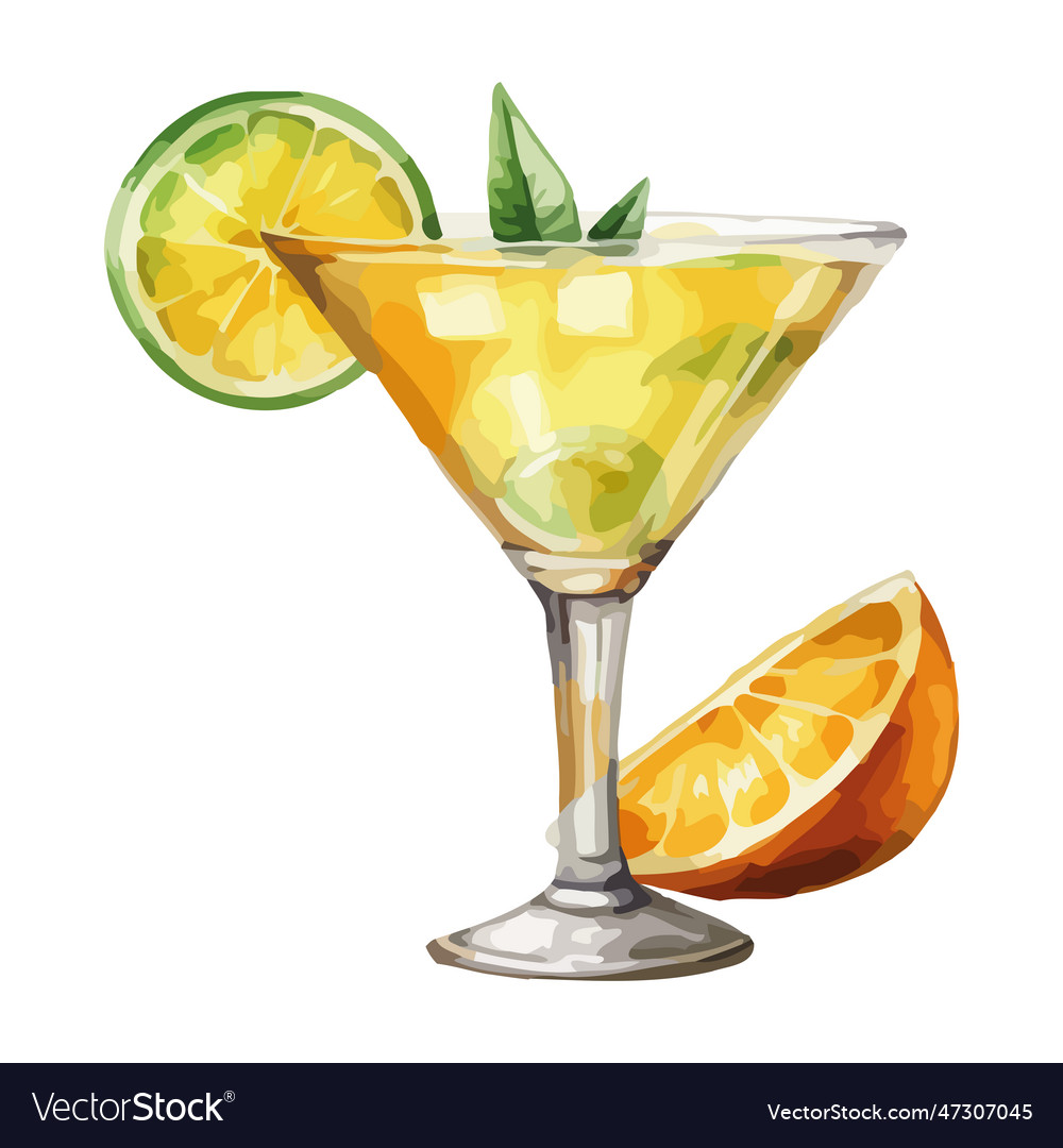 Fresh citrus cocktail with yellow lemon slice