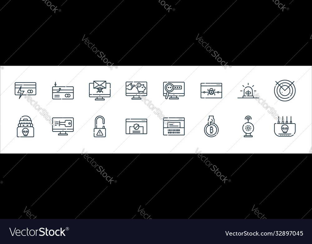 Hacker line icons linear set quality vector image Hacker line icons linear set quality