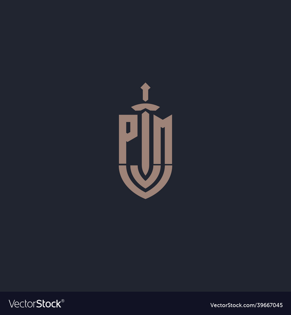 Pm logo monogram with sword and shield style