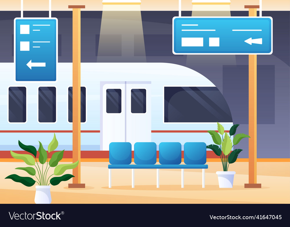 railway-station-with-train-transport-scenery-vector-image