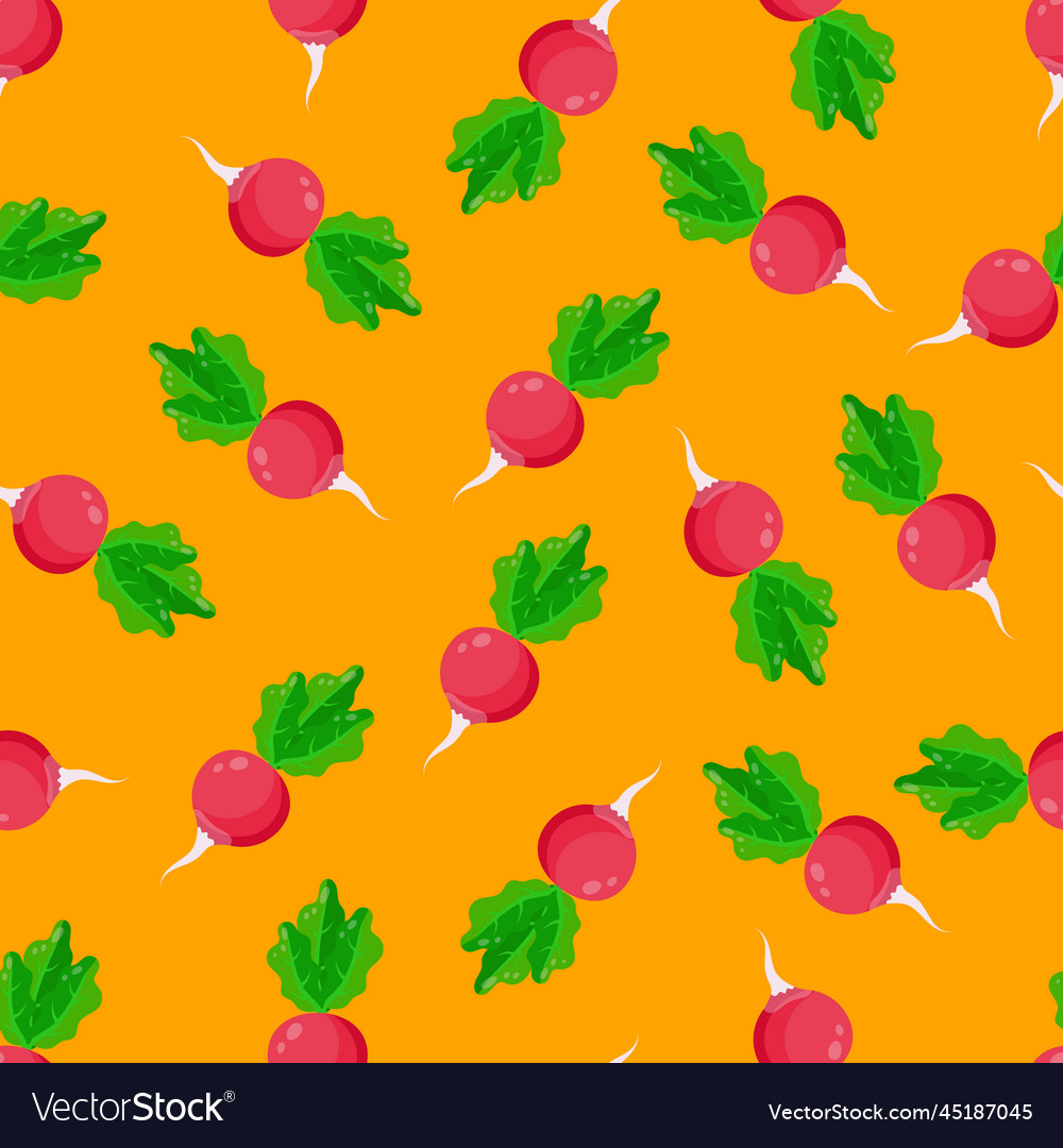 Seamless pattern with radish y on an orange