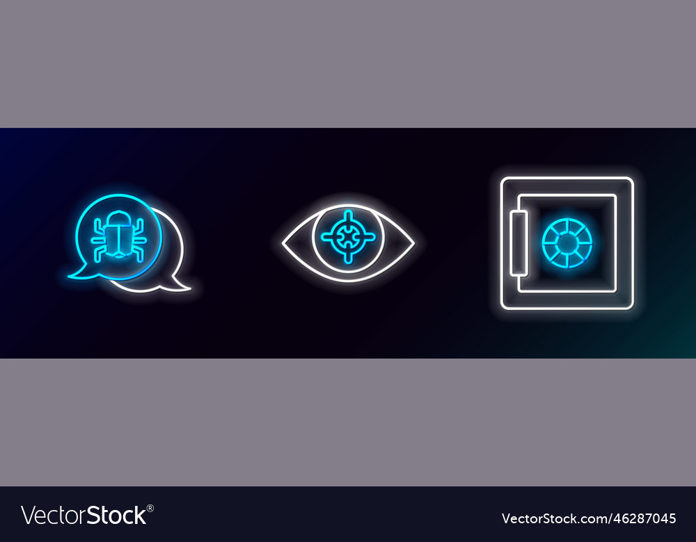 Set line safe system bug and eye scan icon