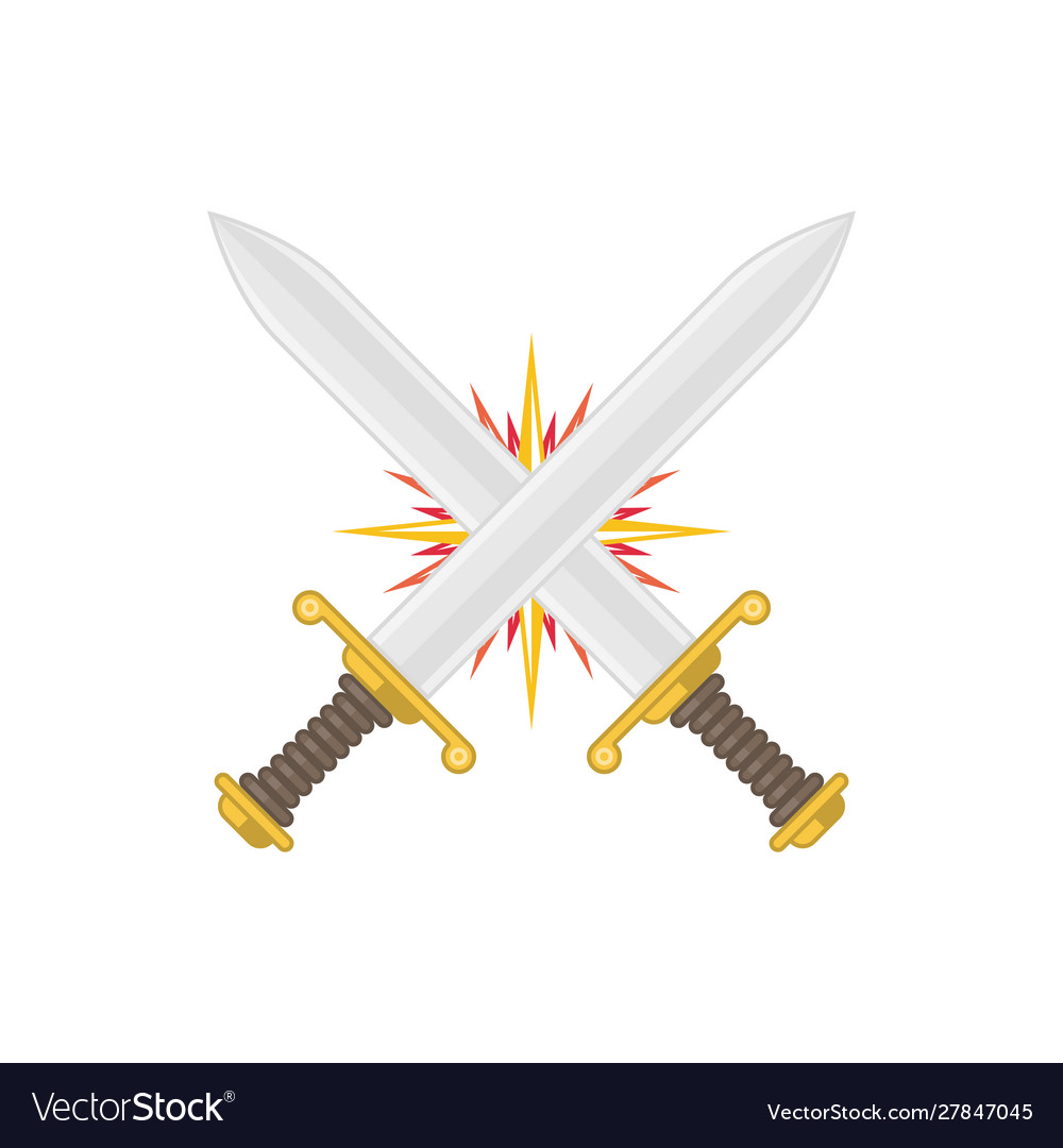 Two crossed swords colored outline icon Royalty Free Vector