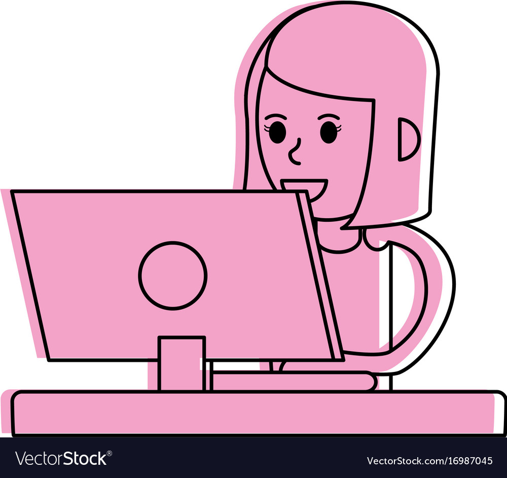 Woman using computer icon image