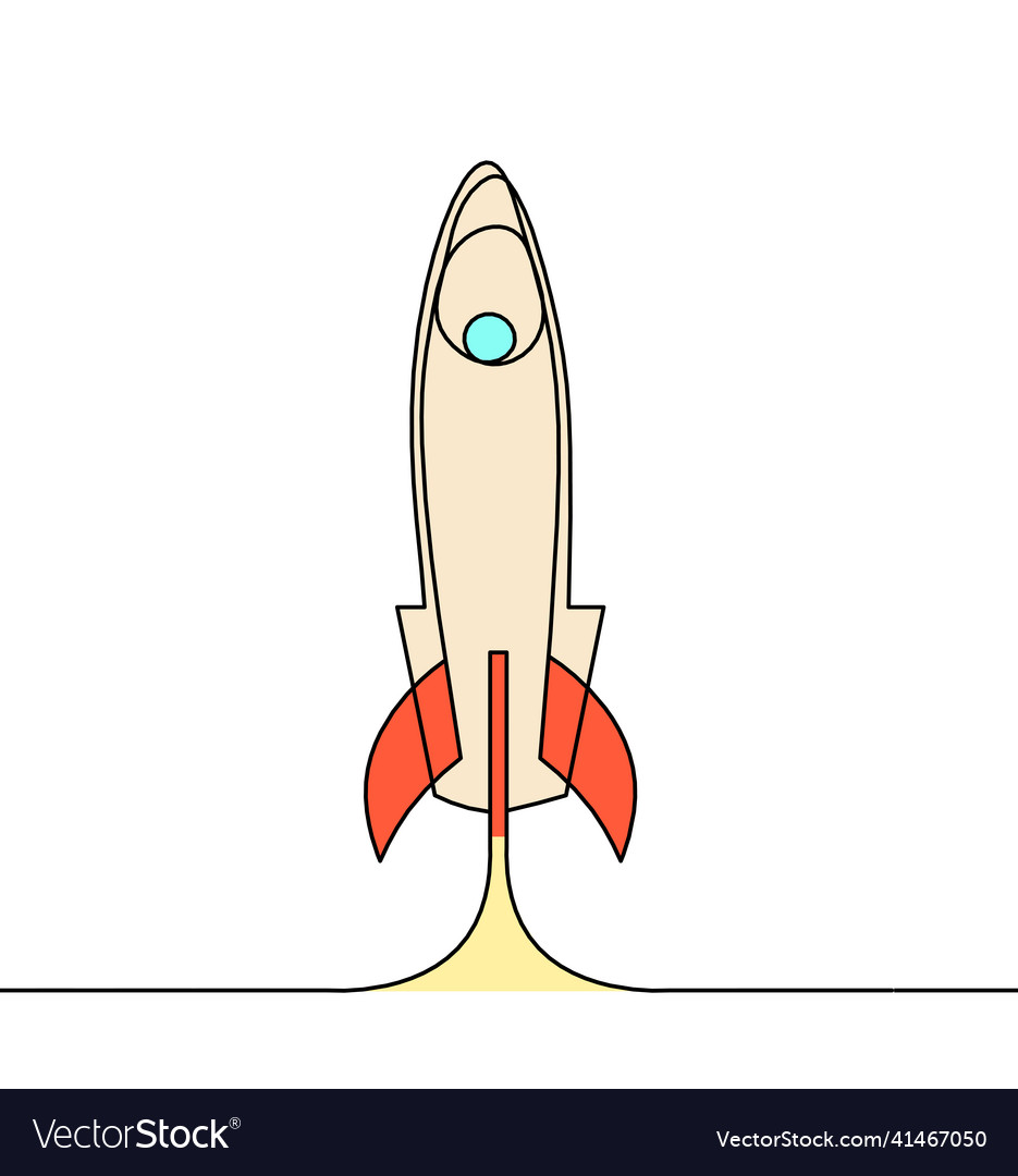 Abstract color rocket as continuous line drawing