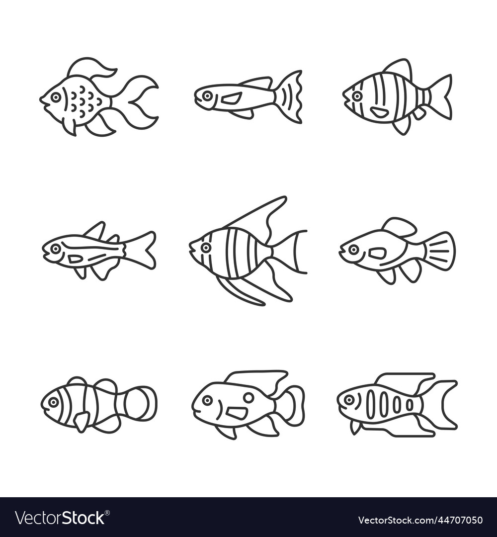 Aquarium fish line icon set tropical sign Vector Image