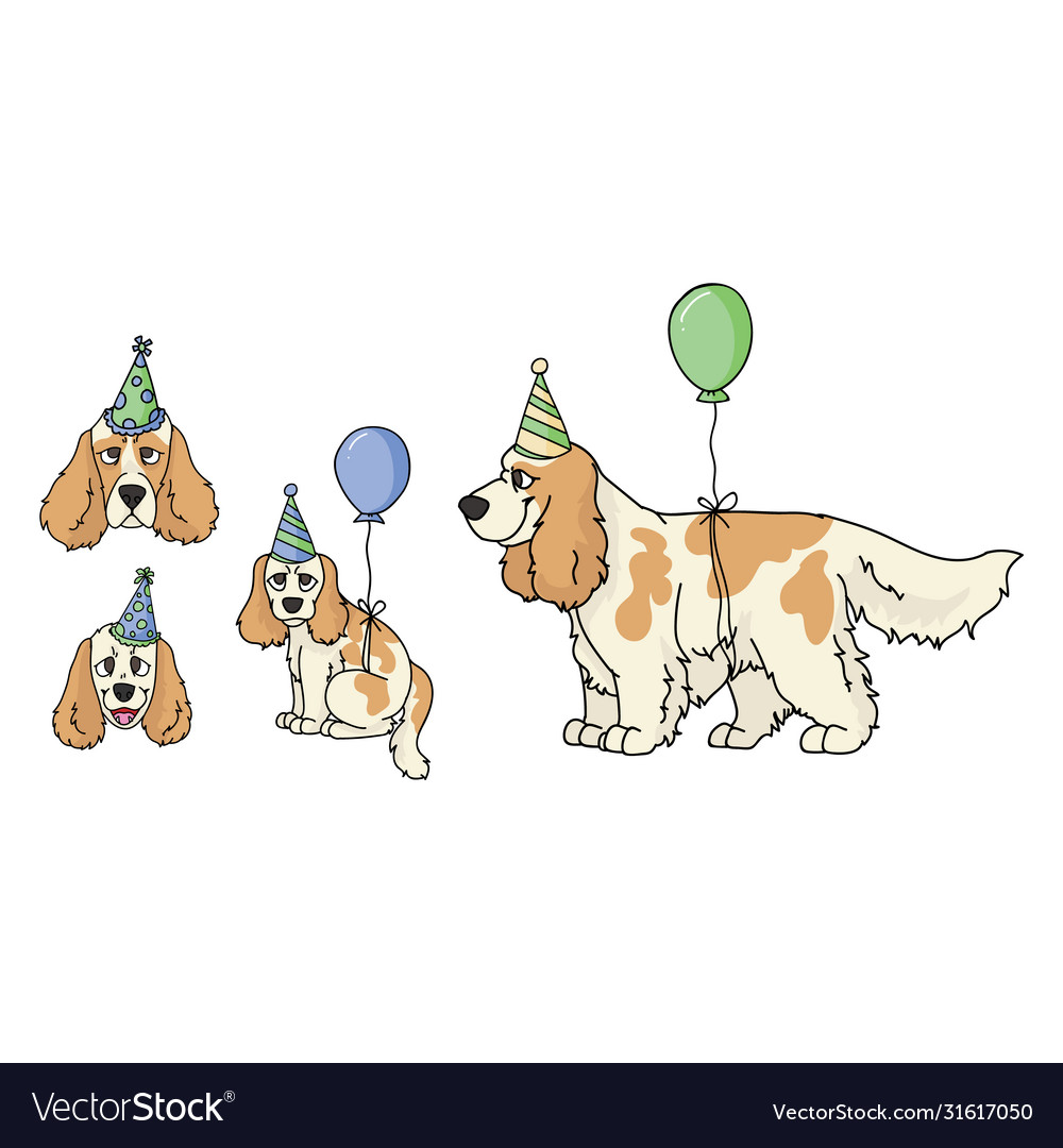 Cute cartoon cocker spaniel dog party set