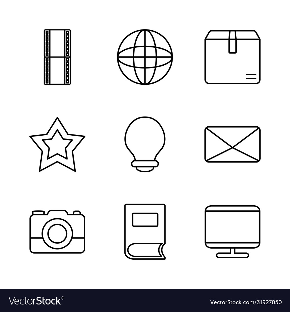Envelope and web symbols icon set line style vector image Envelope and web symbols icon set line style