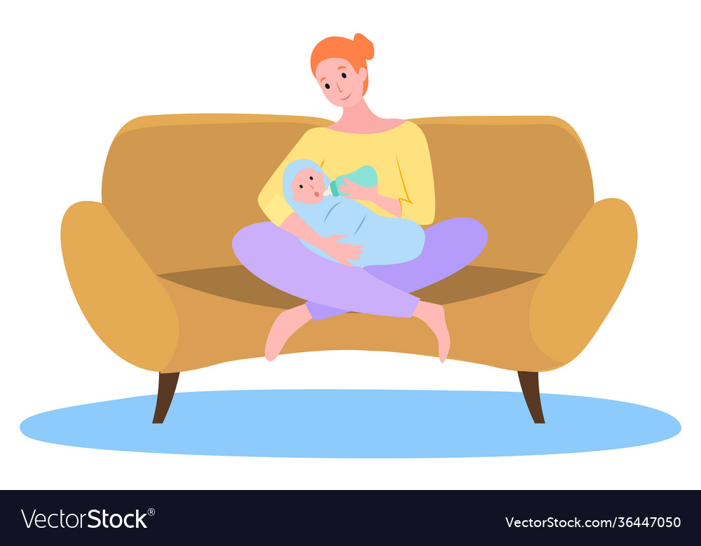 Mom is holding in her arms a small baby feeding Vector Image