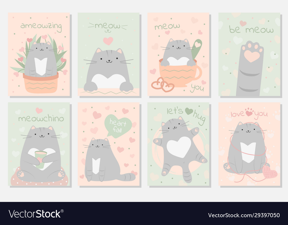 Set Karten Liebe Valentin Katzen vertikal