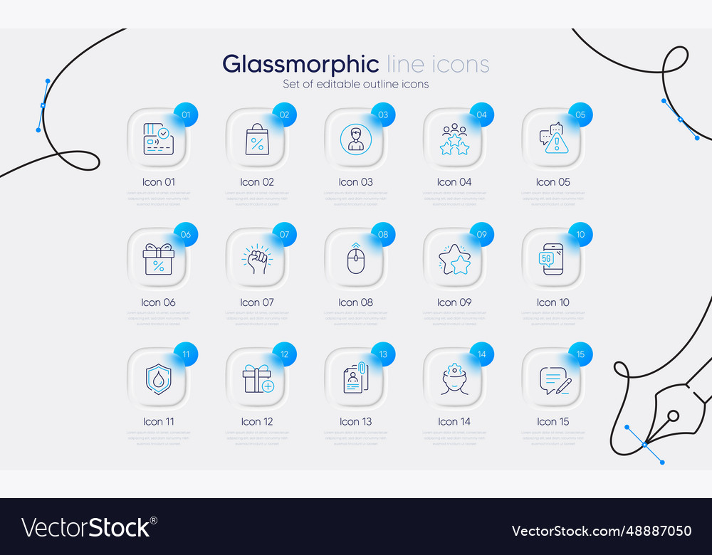 Set of swipe up brain working and card line icons vector image Set of swipe up brain working and card line icons