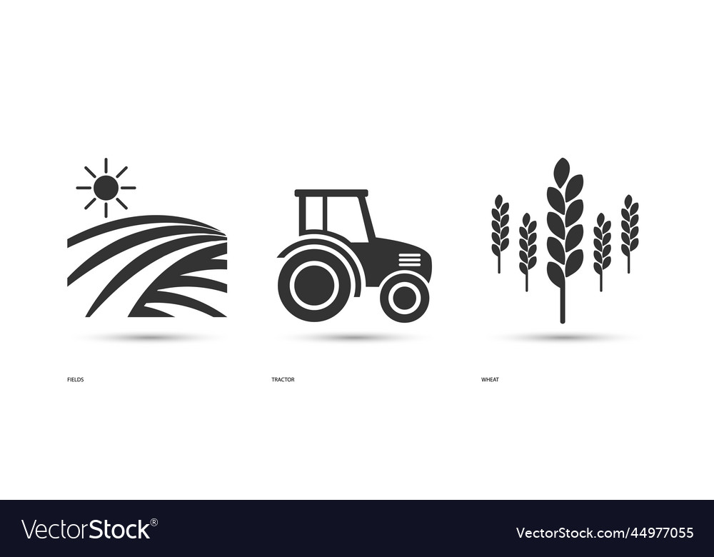Agricultural Field & Wheat Icon Set