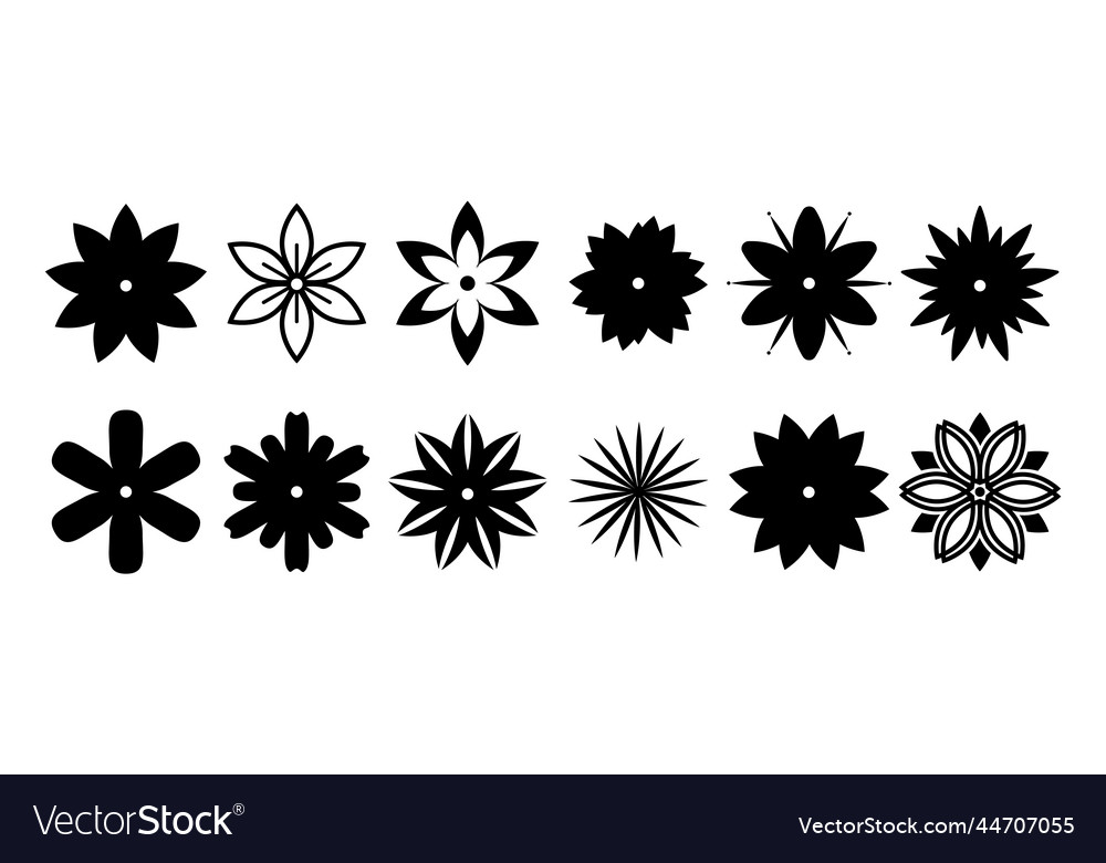 Flowers silhouettes black isolated flower icons Vector Image