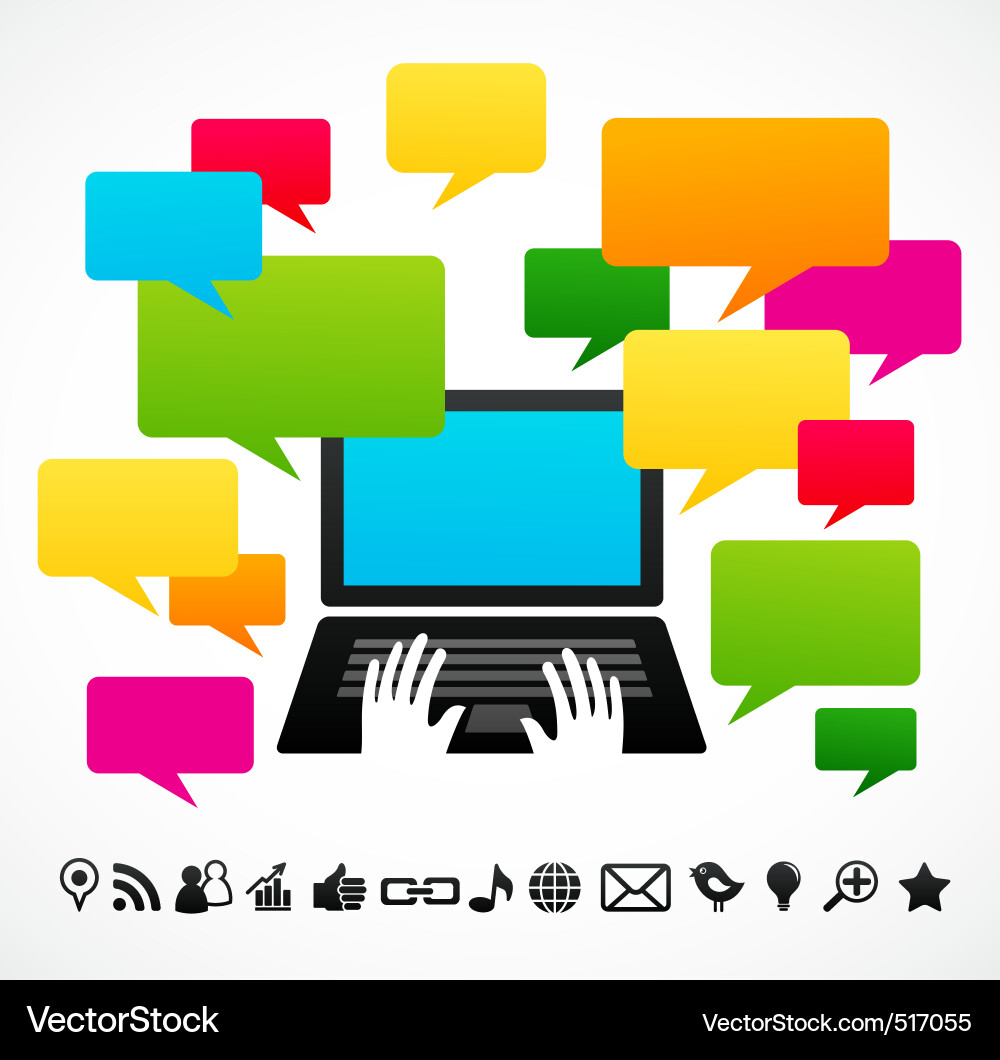 Laptop computer with speech bubbles Royalty Free Vector