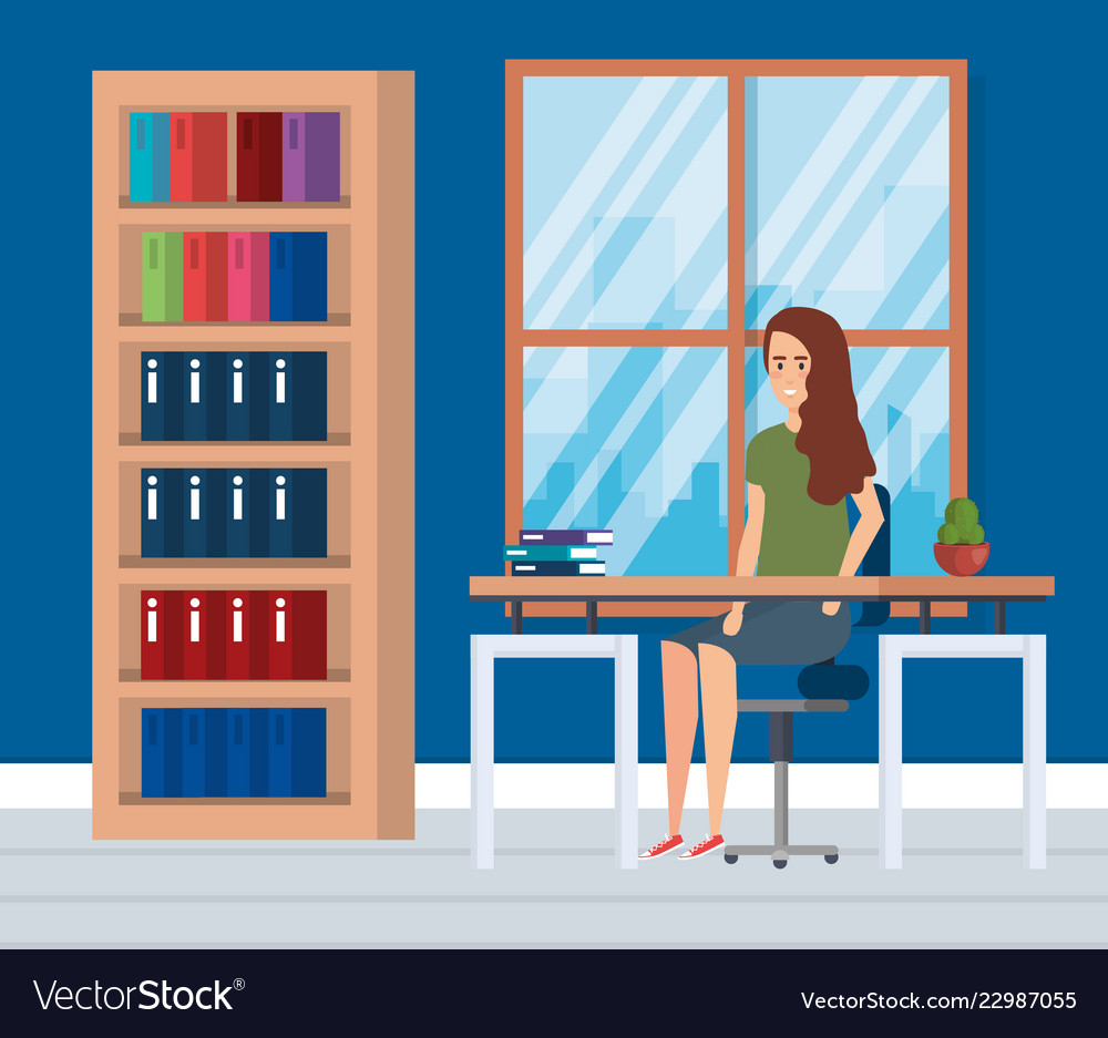 Modern office with businesswoman