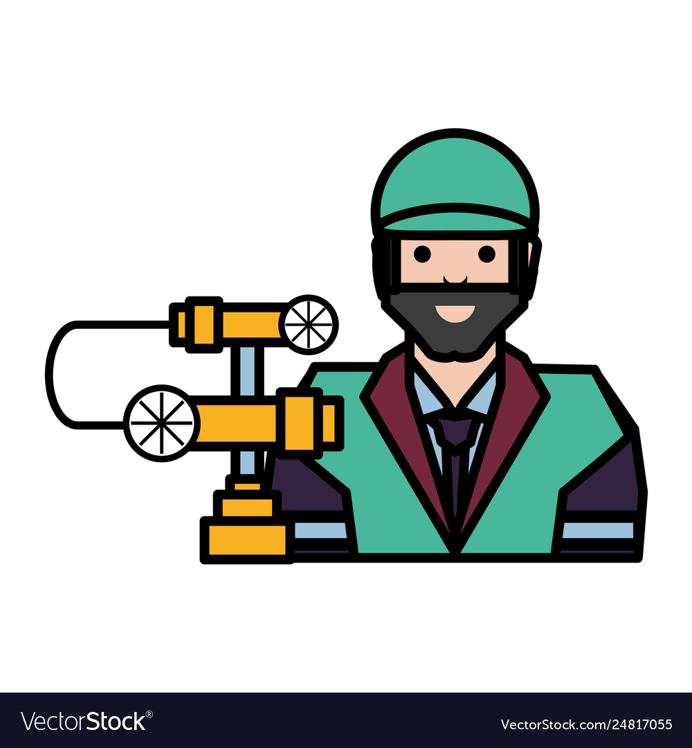 Pipeline petroleum with worker character Vector Image Pipeline petroleum with worker character