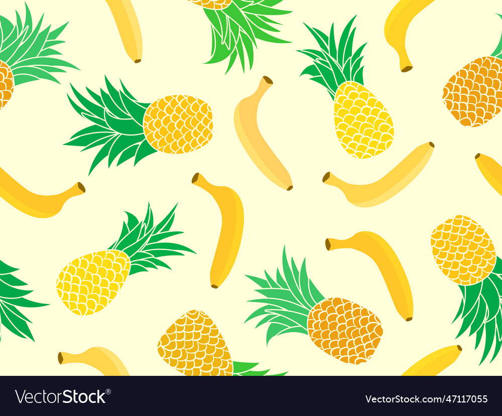 Seamless pattern with pineapples and bananas vector image Seamless pattern with pineapples and bananas