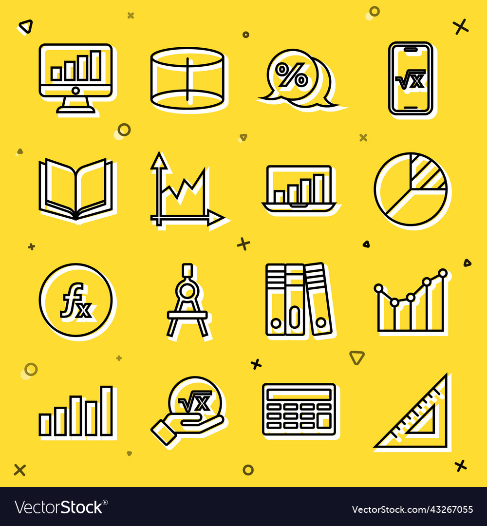 Set line triangular ruler graph schedule chart vector image Set line triangular ruler graph schedule chart