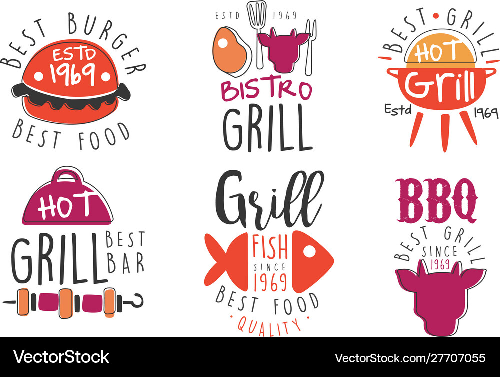 Set logos for grill and barbecue bar Royalty Free Vector
