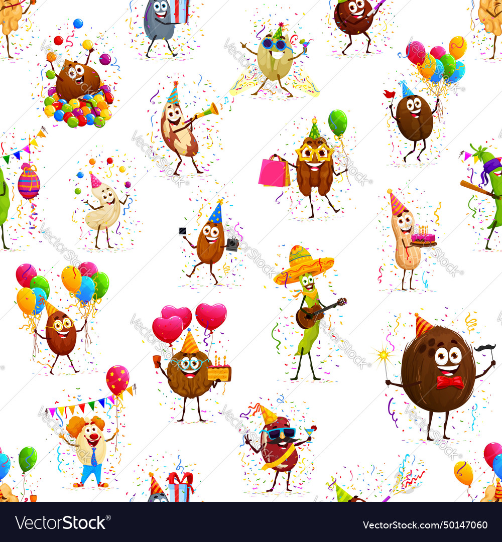 Cartoon Nut Characters On Holiday Seamless Pattern Cartoon Nut Characters On Holiday Seamless Pattern