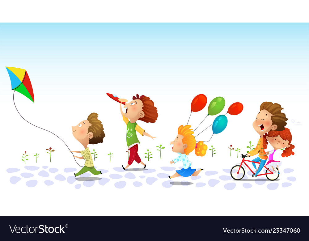 Children running friendship graphic