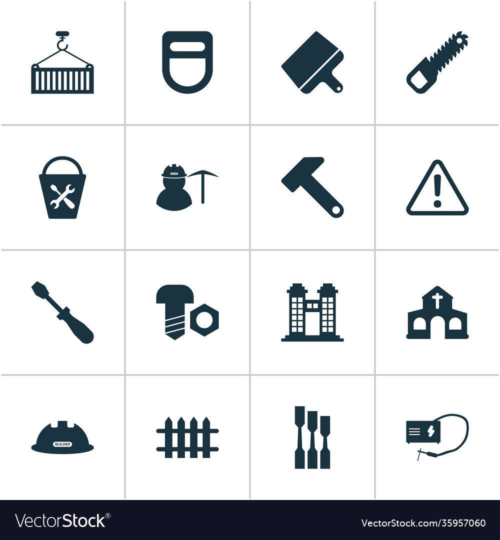 Construction icons set with miner loading vector image Construction icons set with miner loading