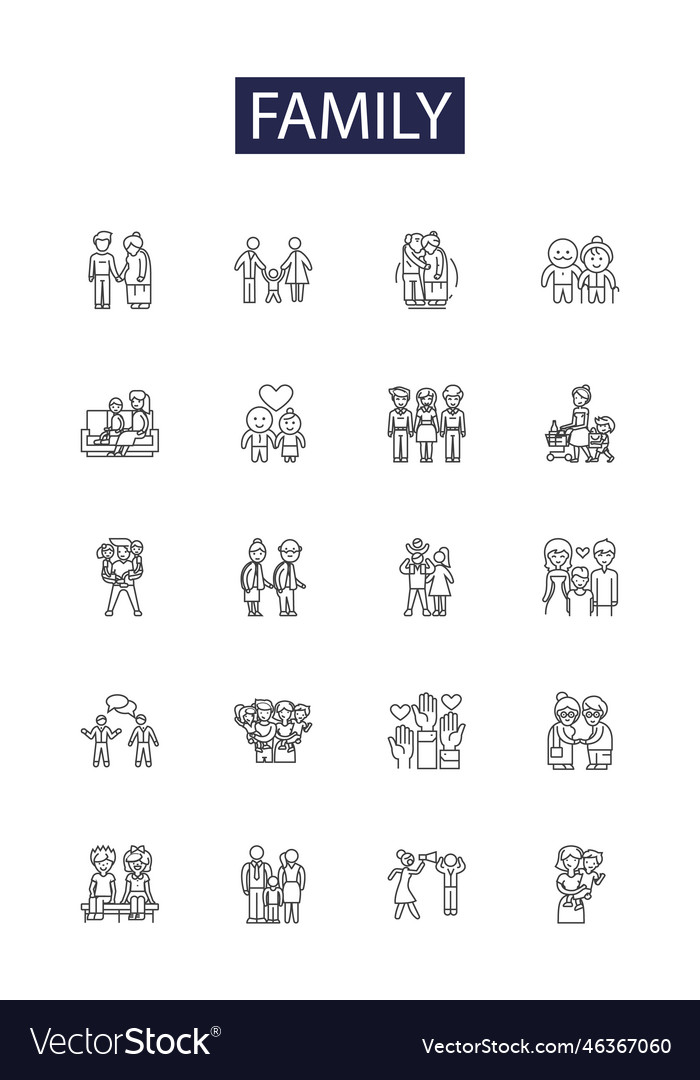 Family line icons and signs kin parents Royalty Free Vector