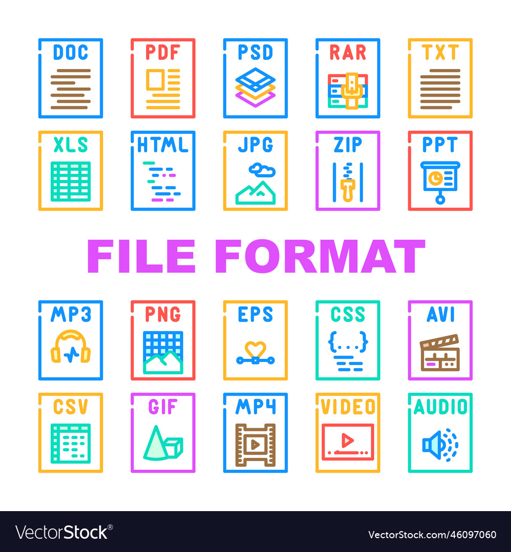 File format document icons set Vector Image File format document icons set