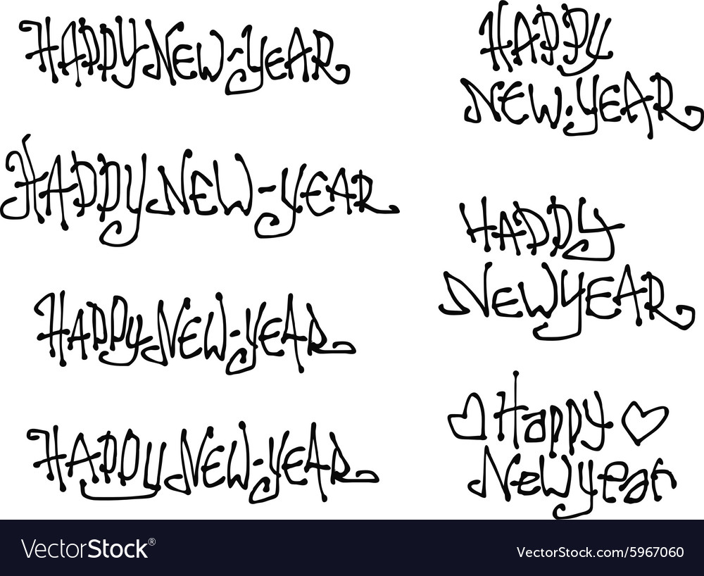 Happy New Year Wish Hand Drawn Liquid Curly Vector Image