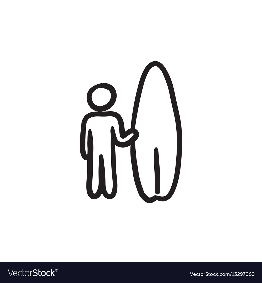 Man with surfboard sketch icon