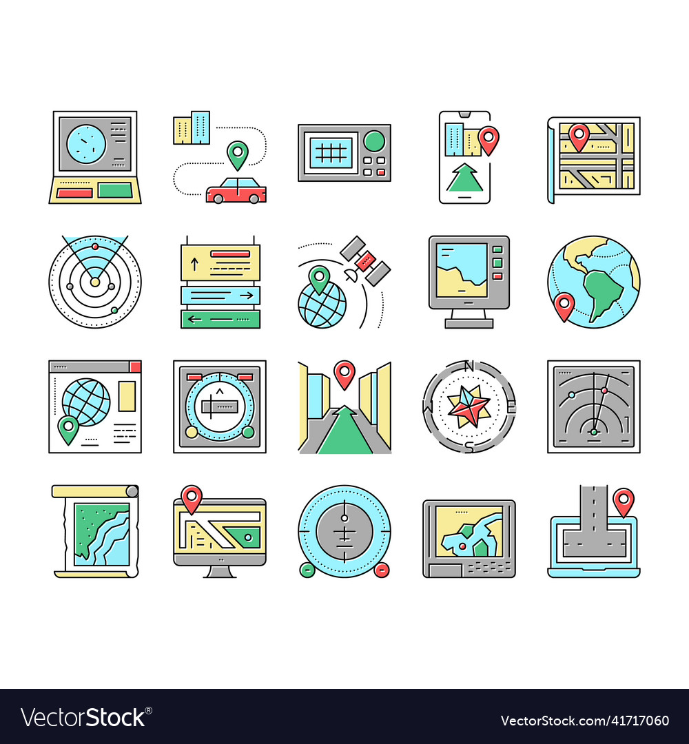 Map location system collection icons set vector image Map location system collection icons set