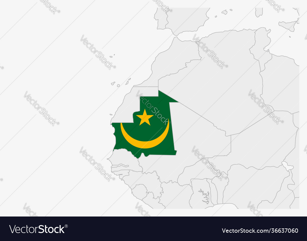 Mauritania map highlighted in flag