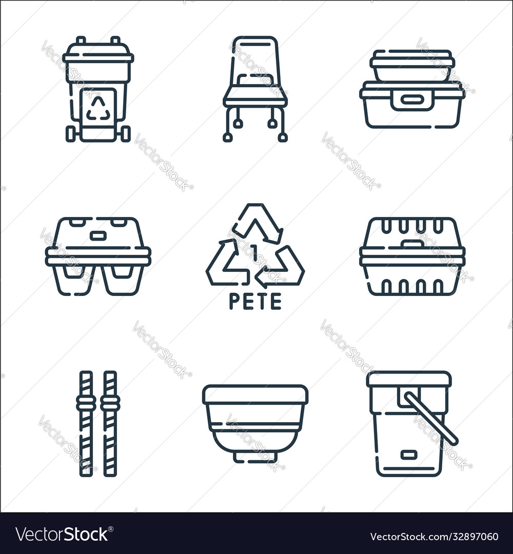 Plastic products line icons linear set quality