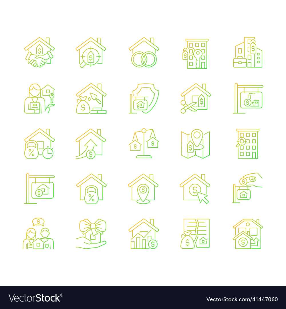 Property sale gradient linear icons set