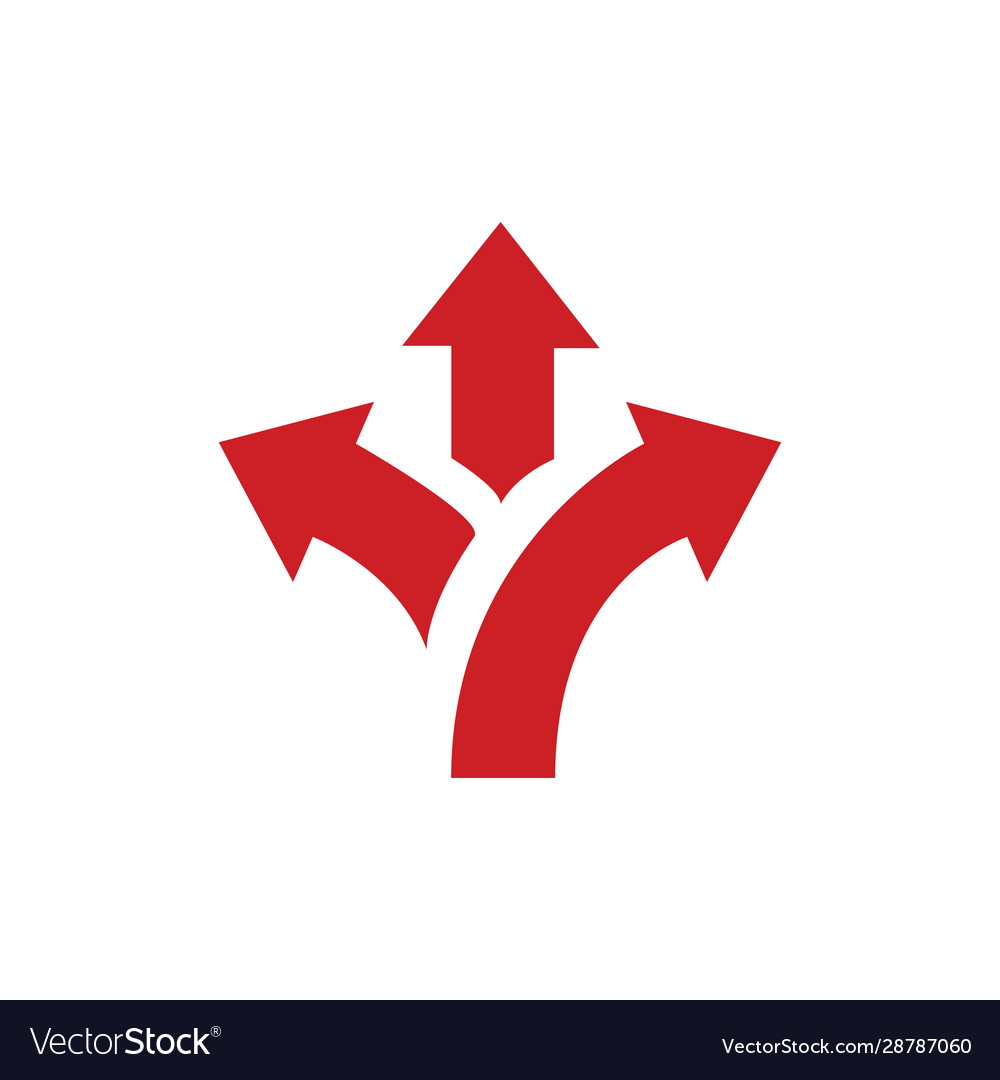 Red three-way direction arrow stock isolated vector image Red three-way direction arrow stock isolated
